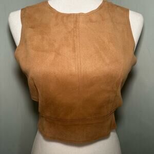 Faux Suede Cropped Top, Brown, Forever 21, Sleeveless, Cutouts, Medium